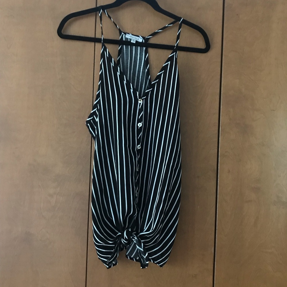 Black and white button down tie front tank